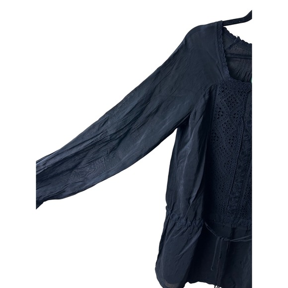 Johnny Was Embroidered Blouse Tunic Drawstring Waist Long Sleeve Black Size S - Picture 3 of 7